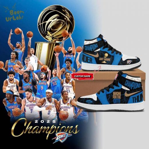 Limited Edition OKC THUNDER 2025 NBA CHAMPIONS AJ1 Nike CusTom Name Sneaker