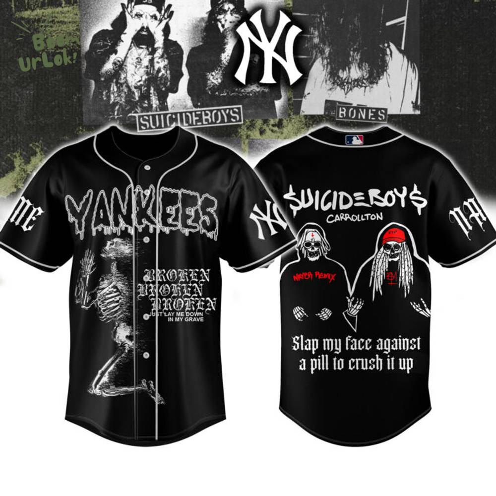 Yankees x Suicideboys Broken Just Lay Me Down In My Grave Personalized Baseball Jersey Yankees x Suicideboys Broken Just Lay Me Down In My Grave Personalized Baseball Jersey