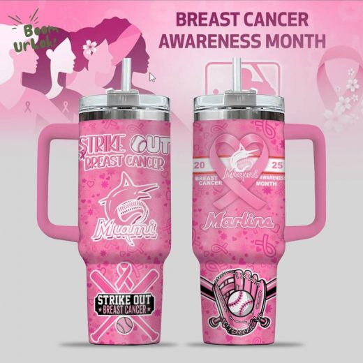 Miami Marlins Breast Cancer Awareness Tumbler With Handle
