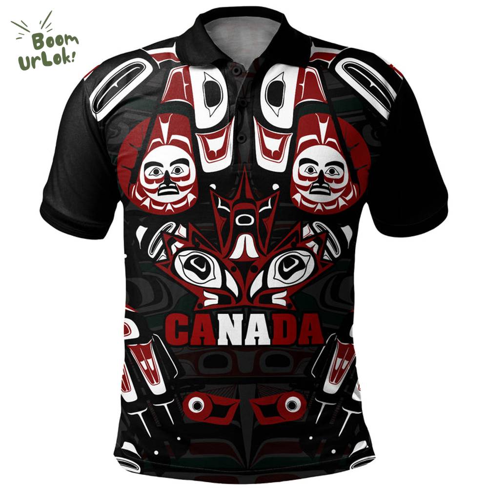 Canada Polo Shirt Haida Heritage Maple Canada Polo Shirt Haida Heritage Maple