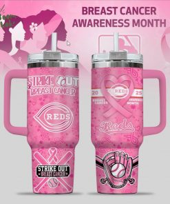 Cincinnati Reds Breast Cancer Awareness Tumbler With Handle