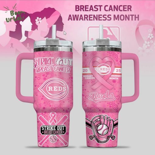 Cincinnati Reds Breast Cancer Awareness Tumbler With Handle