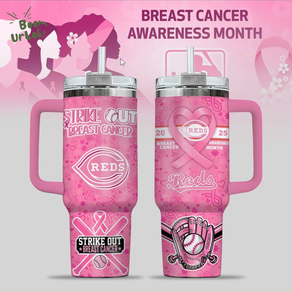 Cincinnati Reds Breast Cancer Awareness Tumbler With Handle Cincinnati Reds Breast Cancer Awareness Tumbler With Handle