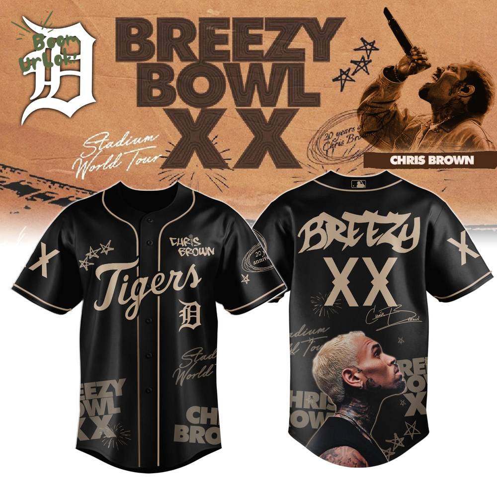 Detroit Tiger x Chris Brown Breezy Bowl XX World Tour 2025 Jersey Editions Limited Black Detroit Tiger x Chris Brown Breezy Bowl XX World Tour 2025 Jersey Editions Limited Black