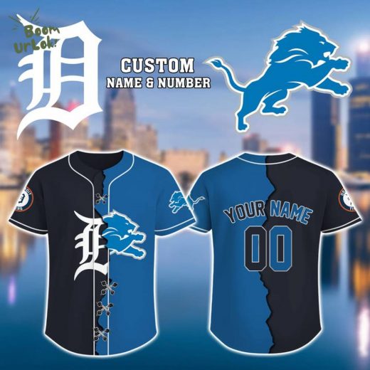 Detroit Tigers Mix Detroit Lions Baseball Jersey For Fan-3D Baseball Jersey