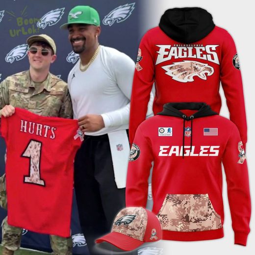 Men’s Philadelphia Eagles 2025 Military Day Red Hoodie