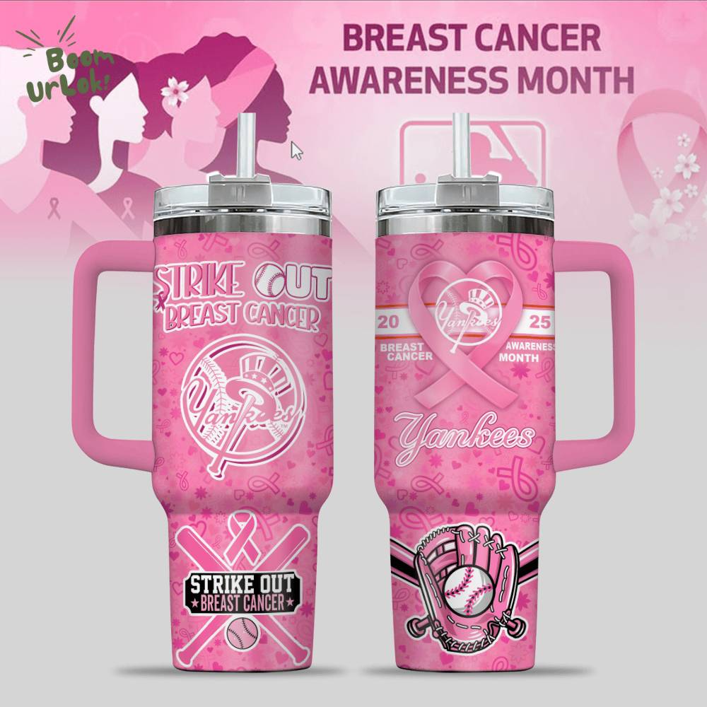 Ny Yankees Breast Cancer Awareness Tumbler With Handle Ny Yankees Breast Cancer Awareness Tumbler With Handle