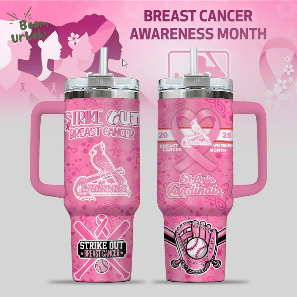 St. Louis Cardinals Breast Cancer Awareness Tumbler With Handle St. Louis Cardinals Breast Cancer Awareness Tumbler With Handle