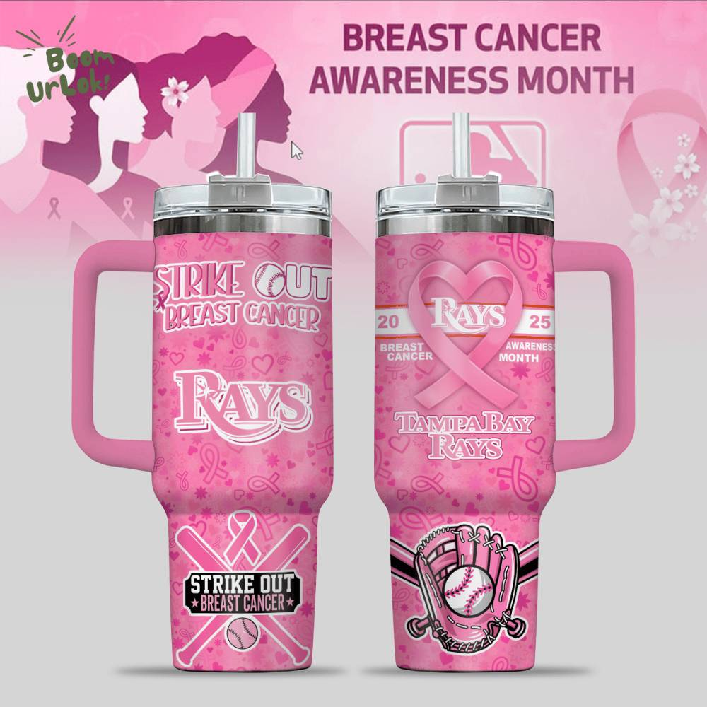 Tampa Bay Rays Breast Cancer Awareness Tumbler With Handle Tampa Bay Rays Breast Cancer Awareness Tumbler With Handle