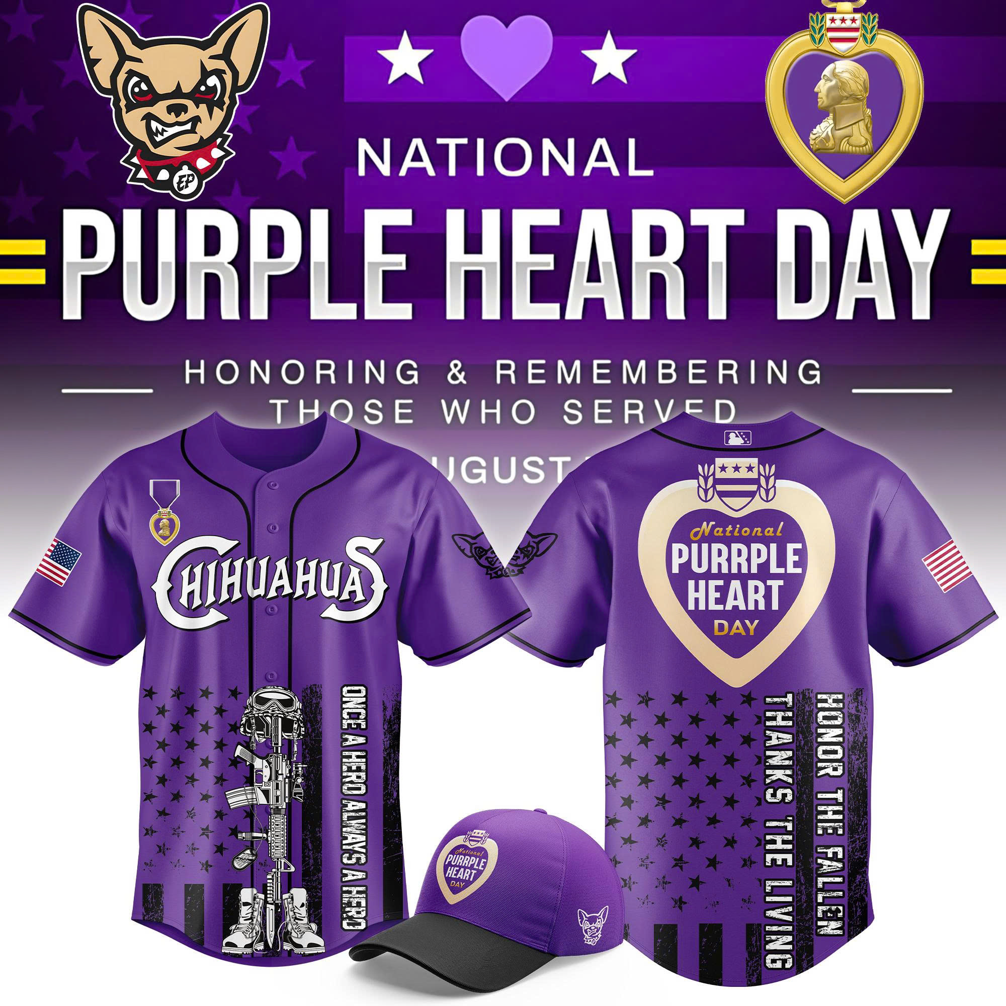 El Paso Chihuahuas x Purple Heart Day Baseball Jersey El Paso Chihuahuas x Purple Heart Day Baseball Jersey