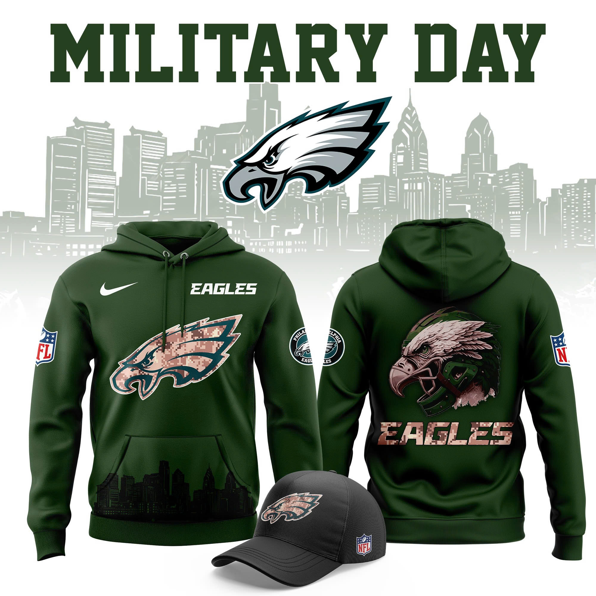 Men's Philadelphia Eagles 2025 Military Day Hoodie (V2) Men's Philadelphia Eagles 2025 Military Day Hoodie (V2)