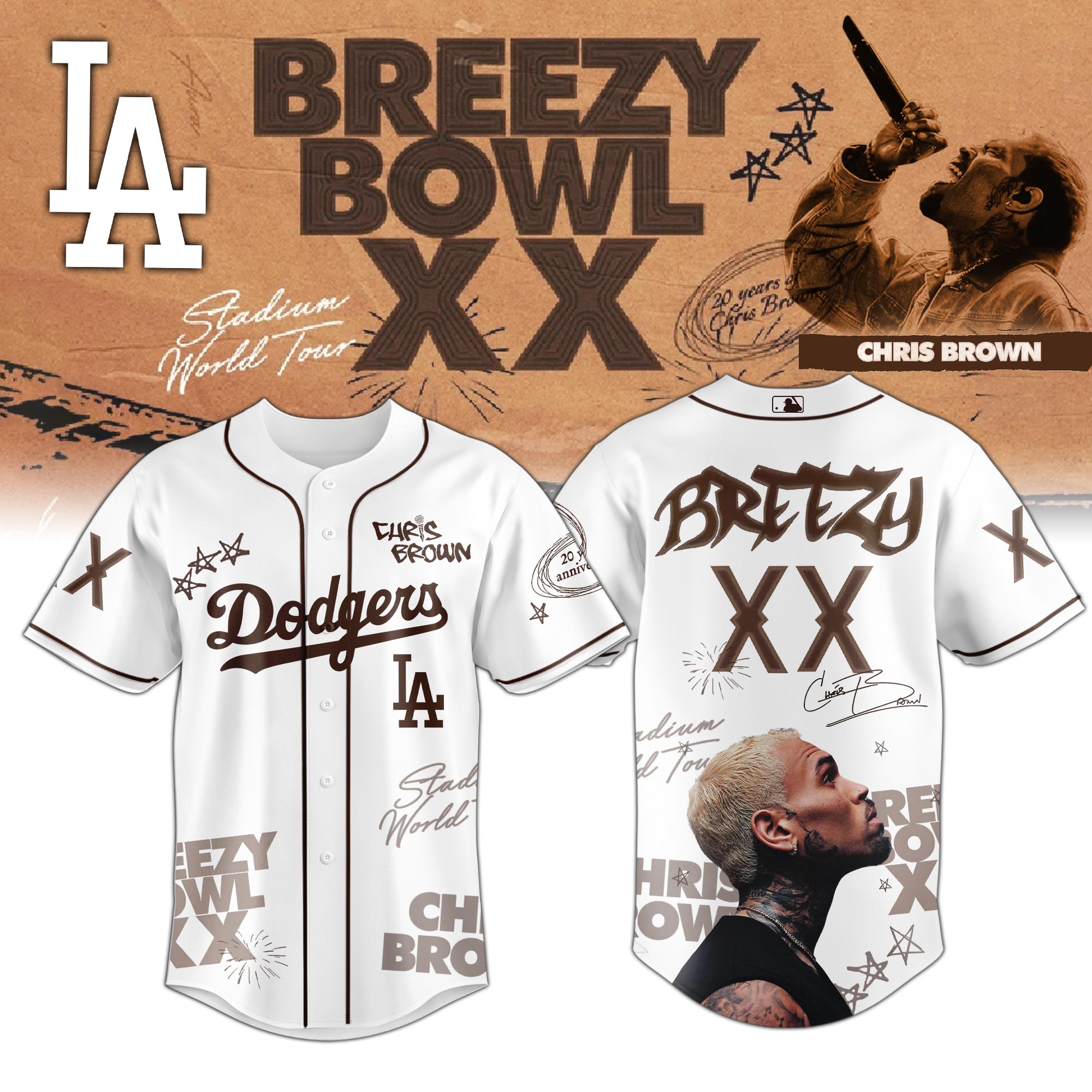 LA Dodgers x Chris Brown Breezy Bowl XX World Tour 2025 Jersey Editions Limited White LA Dodgers x Chris Brown Breezy Bowl XX World Tour 2025 Jersey Editions Limited White