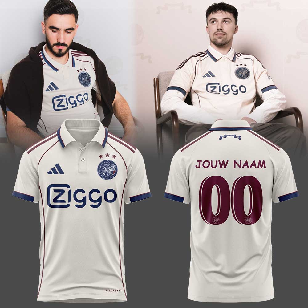 Limited Edition AFC Ajax De rest is geschiedenis. Ajax 3e 2025/26 Aangepaste naam, nummer voor fans Polo Limited Edition AFC Ajax De rest is geschiedenis. Ajax 3e 2025/26 Aangepaste naam, nummer voor fans Polo
