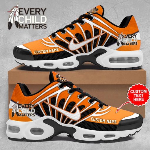 Every Child Matters Custom Sneakers – Orange Black Running Shoes with Personalized Name