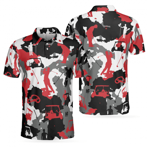 Red White Camouflage Golf Golfer Silhouette Camo Polo Shirt