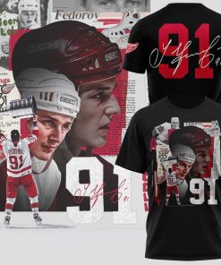 Detroit Red Wings 91 Sergei Fedorov Tshirt-Black
