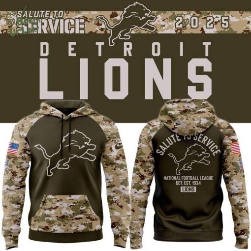 Men’s Detroit Lions Nike Olive/Camo 2025 Salute to Service Sideline Hoodie