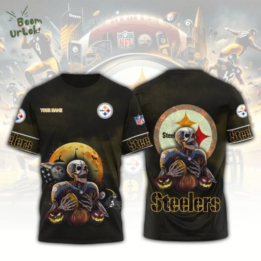 Pittsburgh Steelers Halloween T-Shirt – Skull Pumpkin Football Tee for Fans