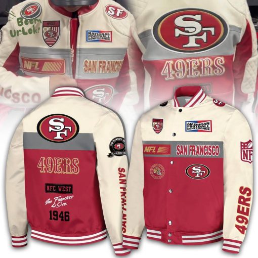 San Francisco 49ers 1946 NFC West Special Bomber Jacket – Eggshell-Red