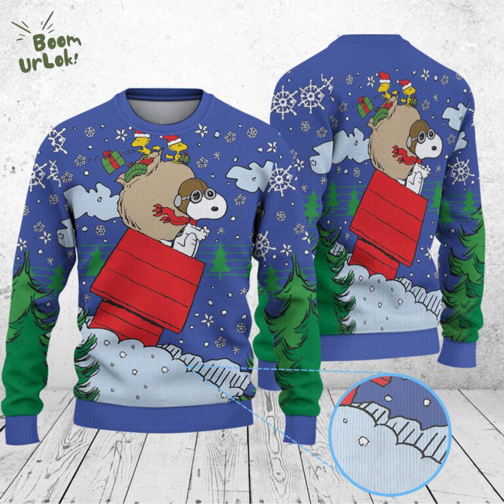 Snoopy & Woodstock In Red Baron Gear Christmas Knitted Sweater Snoopy & Woodstock In Red Baron Gear Christmas Knitted Sweater