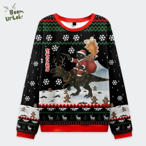 Cat Riding A Dinosaur Christmas Ugly Sweat