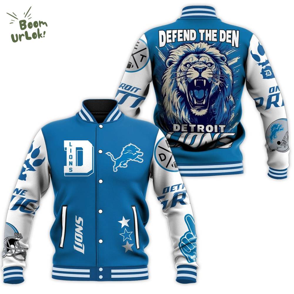 Detroit Lions Football Team Baseball Jacket, Defend The Den Lions Jacket Detroit Lions Football Team Baseball Jacket, Defend The Den Lions Jacket