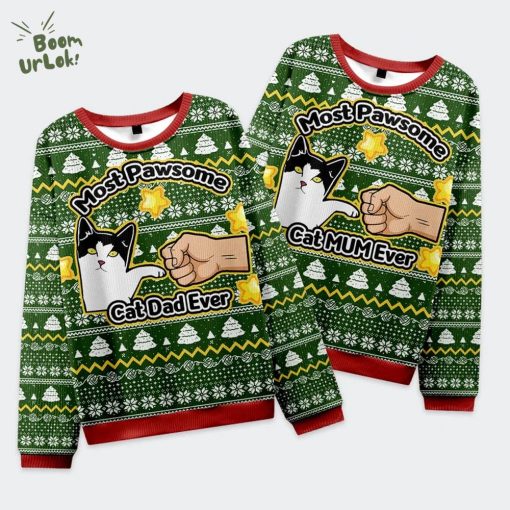 Funny Cat Mom And Dad Christmas Ugly Sweat