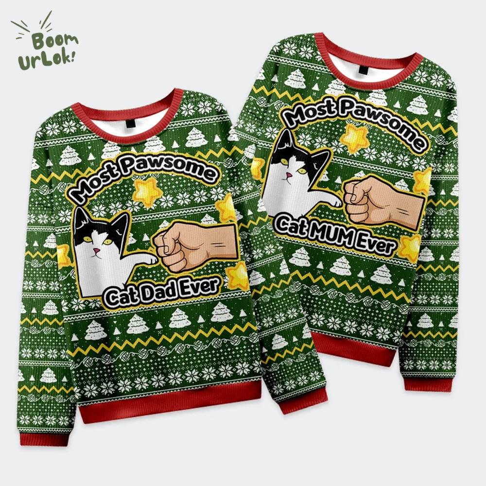 Funny Cat Mom And Dad Christmas Ugly Sweat Funny Cat Mom And Dad Christmas Ugly Sweat