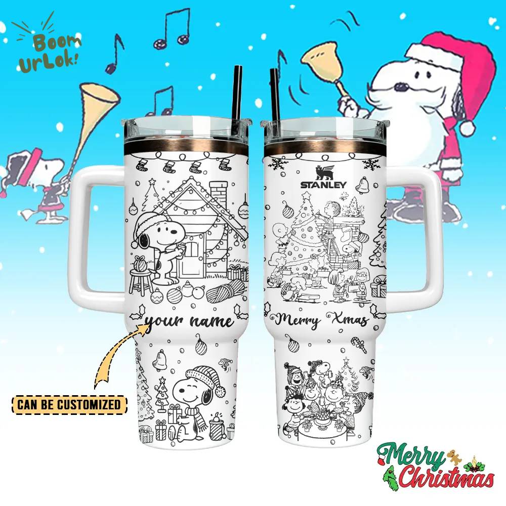Snoopy x Christmas Custom Stanley Quencher 40oz Stainless Steel Tumbler With Handle Snoopy x Christmas Custom Stanley Quencher 40oz Stainless Steel Tumbler With Handle