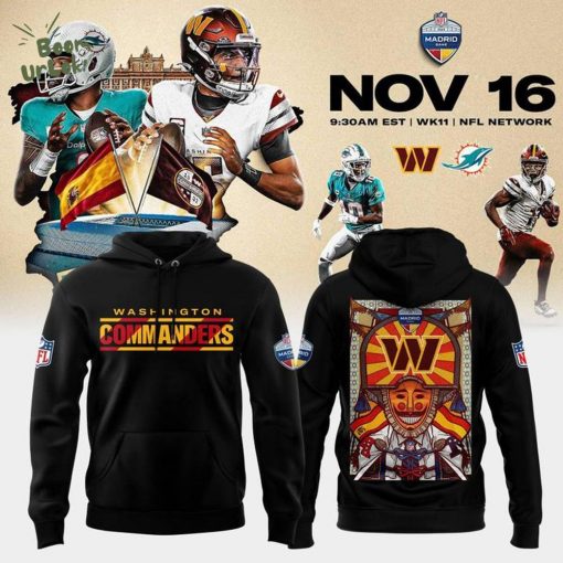 Washington Commanders Black 2025 NFL Madrid Game Black Hoodie