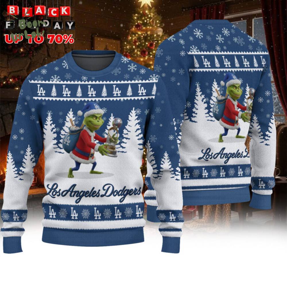 Dodgers Holiday Sweater – Grinch Holding Trophy, Winter Ugly Xmas Dodgers Holiday Sweater – Grinch Holding Trophy, Winter Ugly Xmas