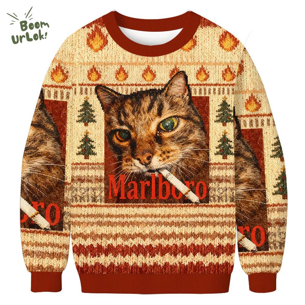 Funny Smoking Cat Meme Christmas Ugly Sweat Funny Smoking Cat Meme Christmas Ugly Sweat