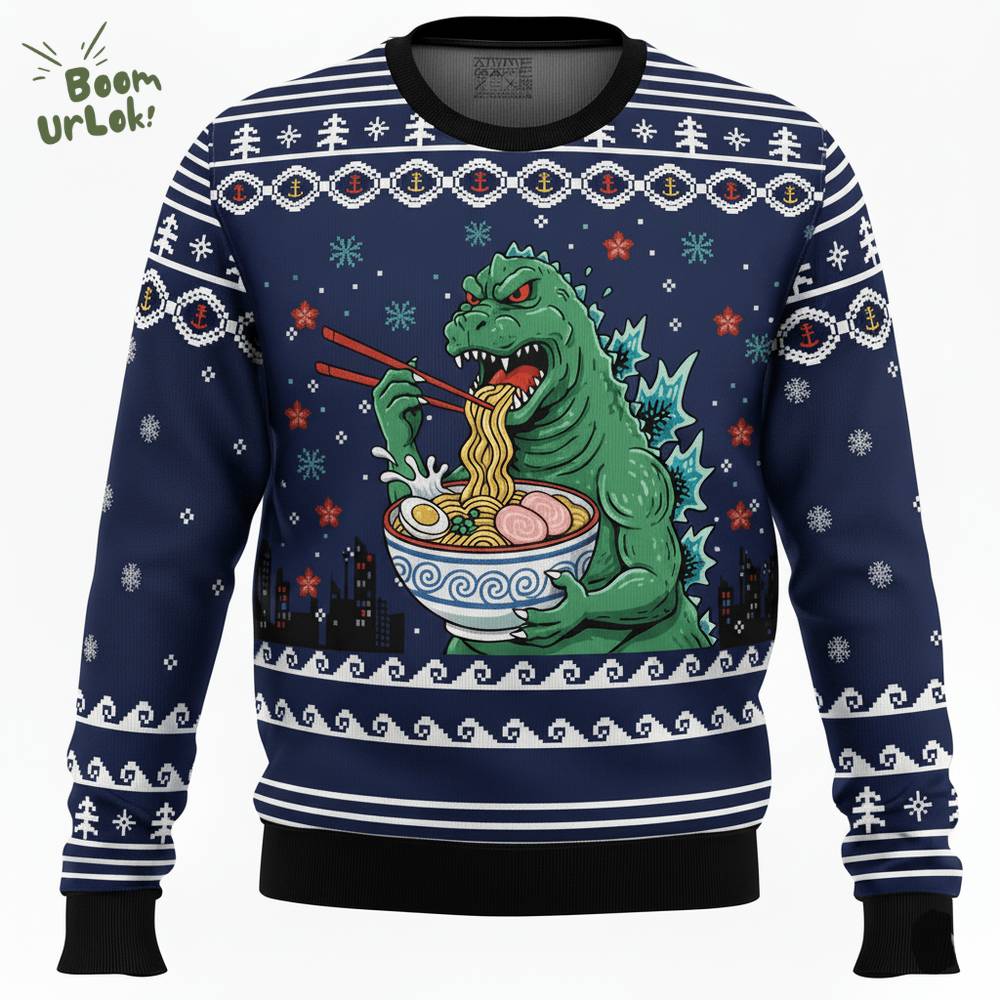 Godzilla Ramen Japanese Christmas Knitted Sweater Godzilla Ramen Japanese Christmas Knitted Sweater