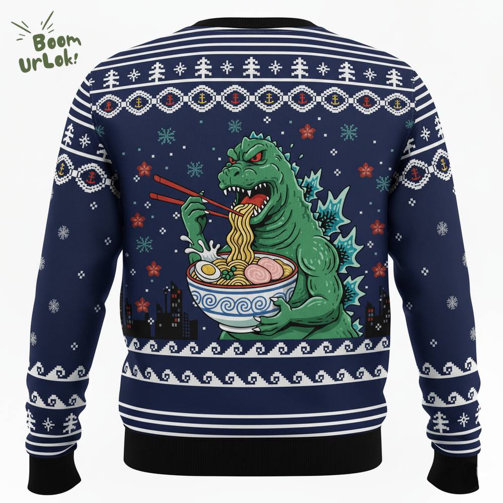 Godzilla Ramen Japanese Christmas Knitted Sweater Godzilla Ramen Japanese Christmas Knitted Sweater