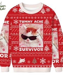 Tummy Ache Survivor Funny Cat Meme Christmas Ugly Sweat