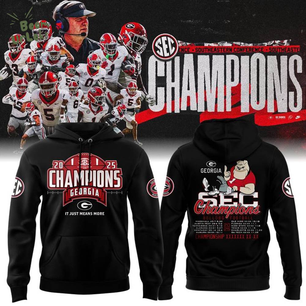 Black Georgia Bulldogs 2025 SEC Football Champions Locker Room Hoodie Black Georgia Bulldogs 2025 SEC Football Champions Locker Room Hoodie