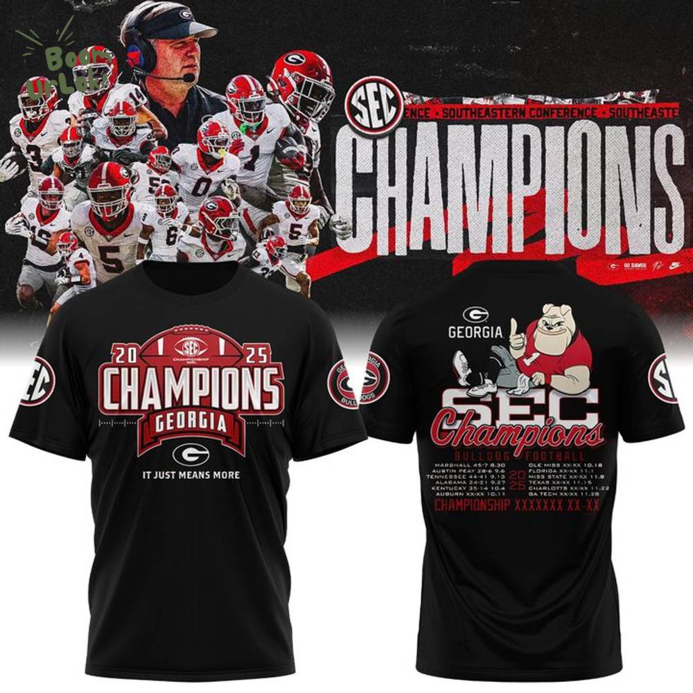 Black Georgia Bulldogs 2025 SEC Football Champions Locker Room T-Shirt Black Georgia Bulldogs 2025 SEC Football Champions Locker Room T-Shirt