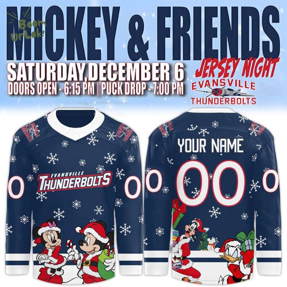 Evansville Thunderbolts x Mickey Merry Christmas 2025 Hockey Jersey Evansville Thunderbolts x Mickey Merry Christmas 2025 Hockey Jersey