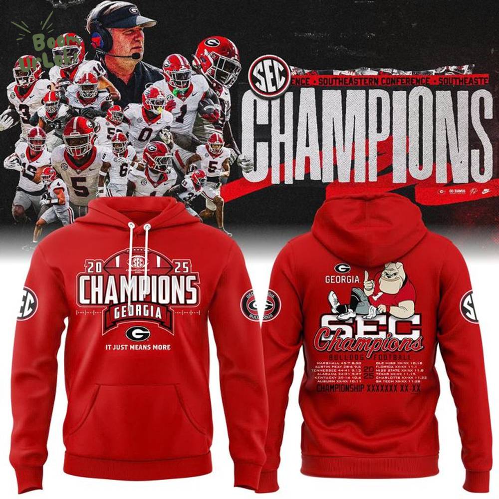 Red Georgia Bulldogs 2025 SEC Football Champions Locker Room Hoodie Red Georgia Bulldogs 2025 SEC Football Champions Locker Room Hoodie