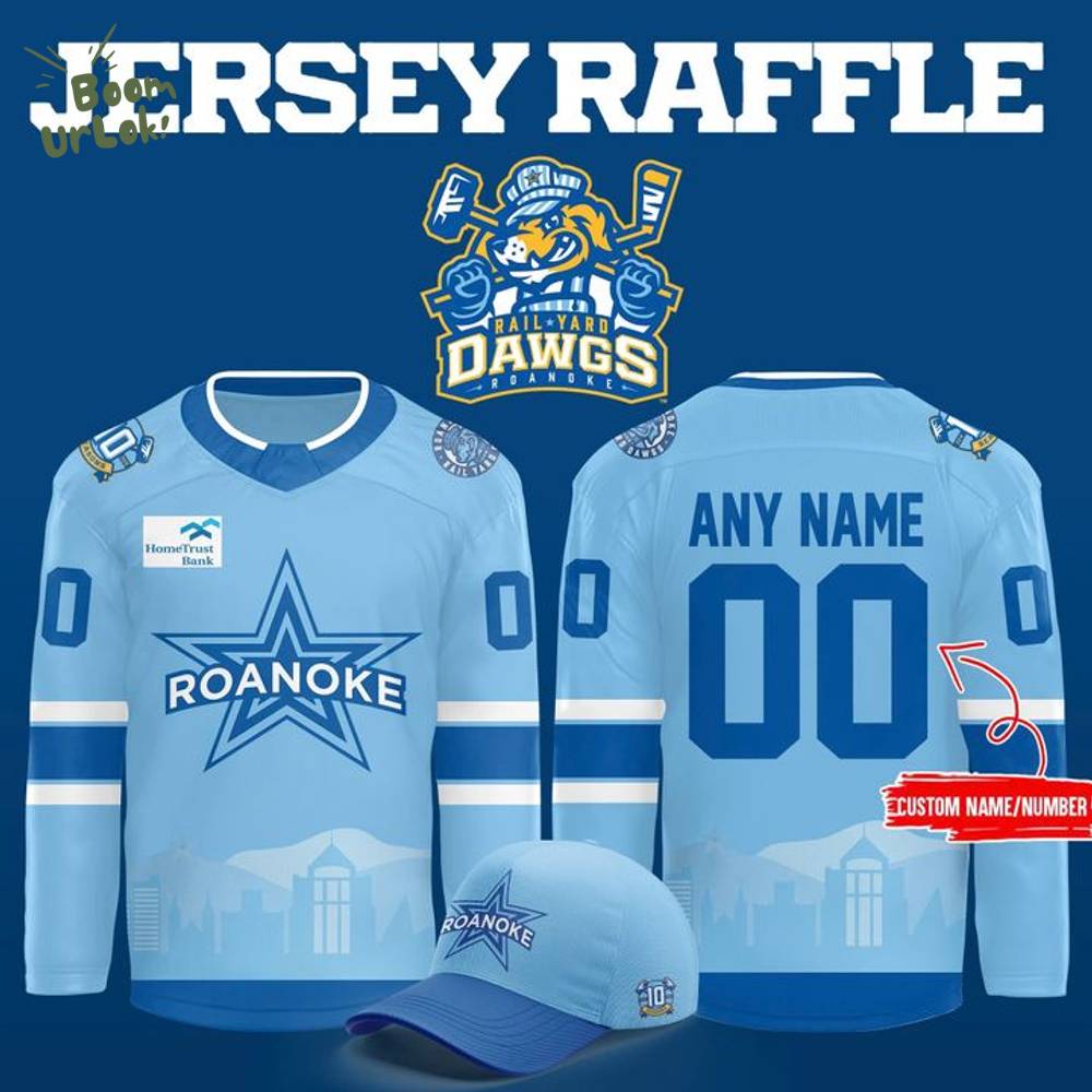Roanoke Rail Yard Dawgs 2025 Light Blue Hockey Jersey Roanoke Rail Yard Dawgs 2025 Light Blue Hockey Jersey