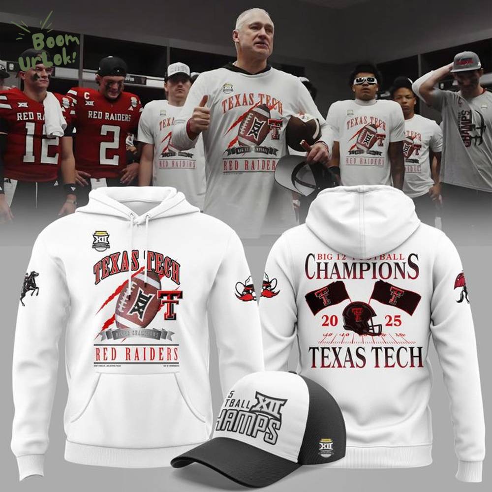 Texas Tech Football Big 12 Football Champions Hoodie 2025 - White Texas Tech Football Big 12 Football Champions Hoodie 2025 - White