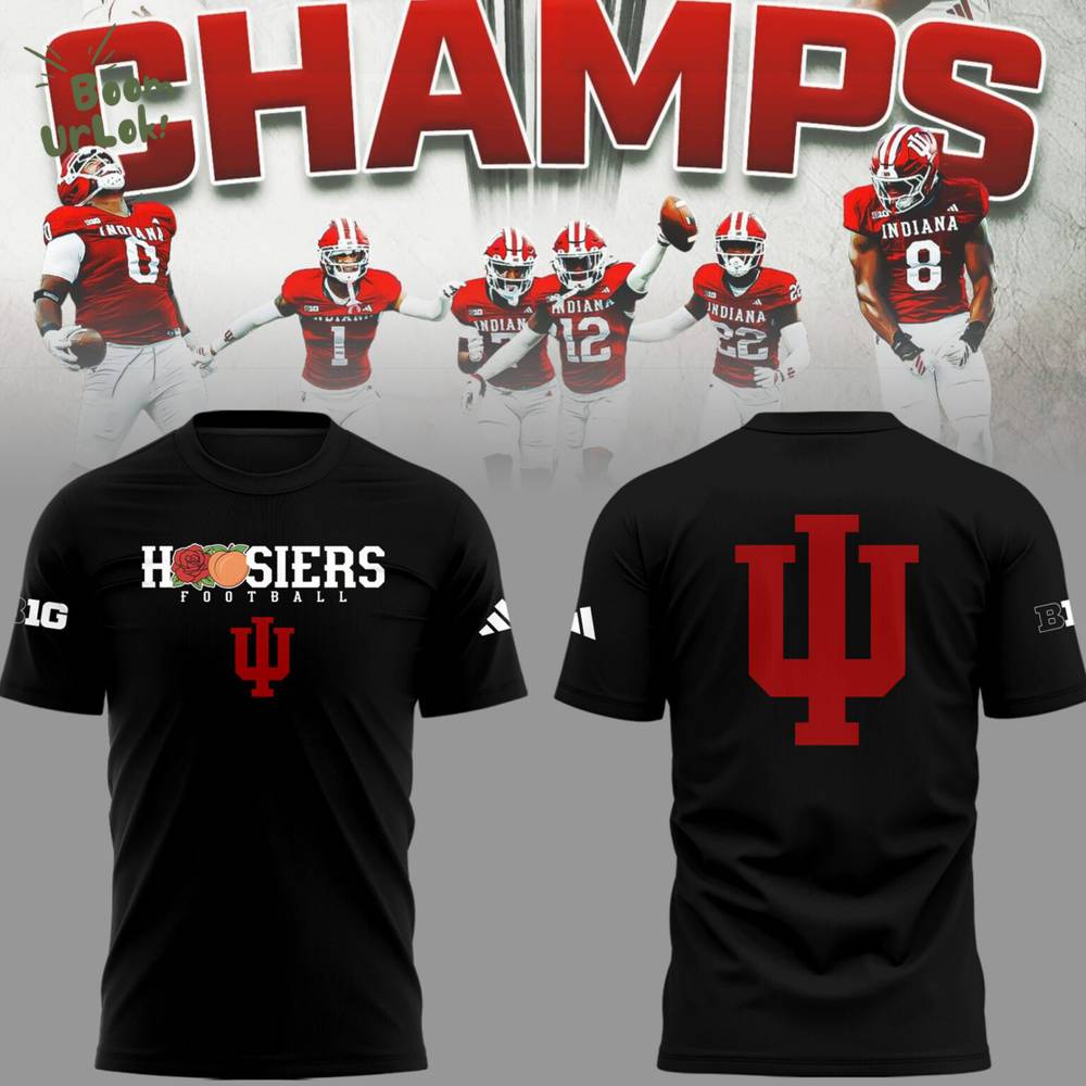 INDIANA HOOS ๐ Rose Bowl x Peach Bowl Champs Black TShirt INDIANA HOOS ๐ Rose Bowl x Peach Bowl Champs Black TShirt