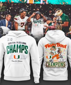 Men’s White Miami Hurricanes College Football Playoff 2026 Fiesta Bowl Champions Locker Room Hoodie