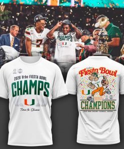 Men’s White Miami Hurricanes College Football Playoff 2026 Fiesta Bowl Champions Locker Room T-Shirt