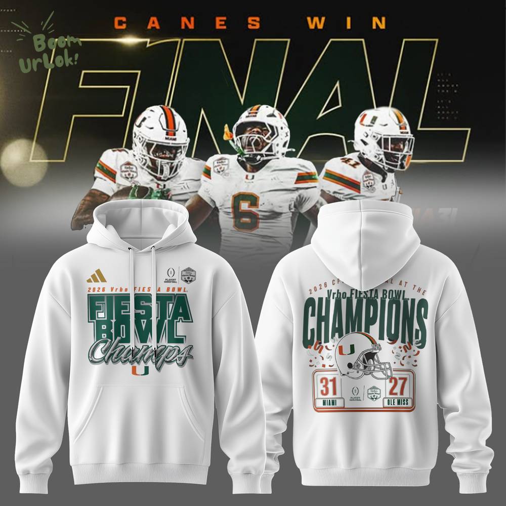 Miami Hurricanes College Football Playoff 2026 Fiesta Bowl Champions W Hoodie Miami Hurricanes College Football Playoff 2026 Fiesta Bowl Champions W Hoodie