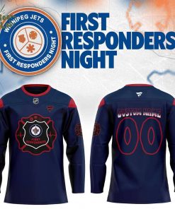 W Jets First Responders Night 2026 Blue Hockey Jersey Custom Name, Number
